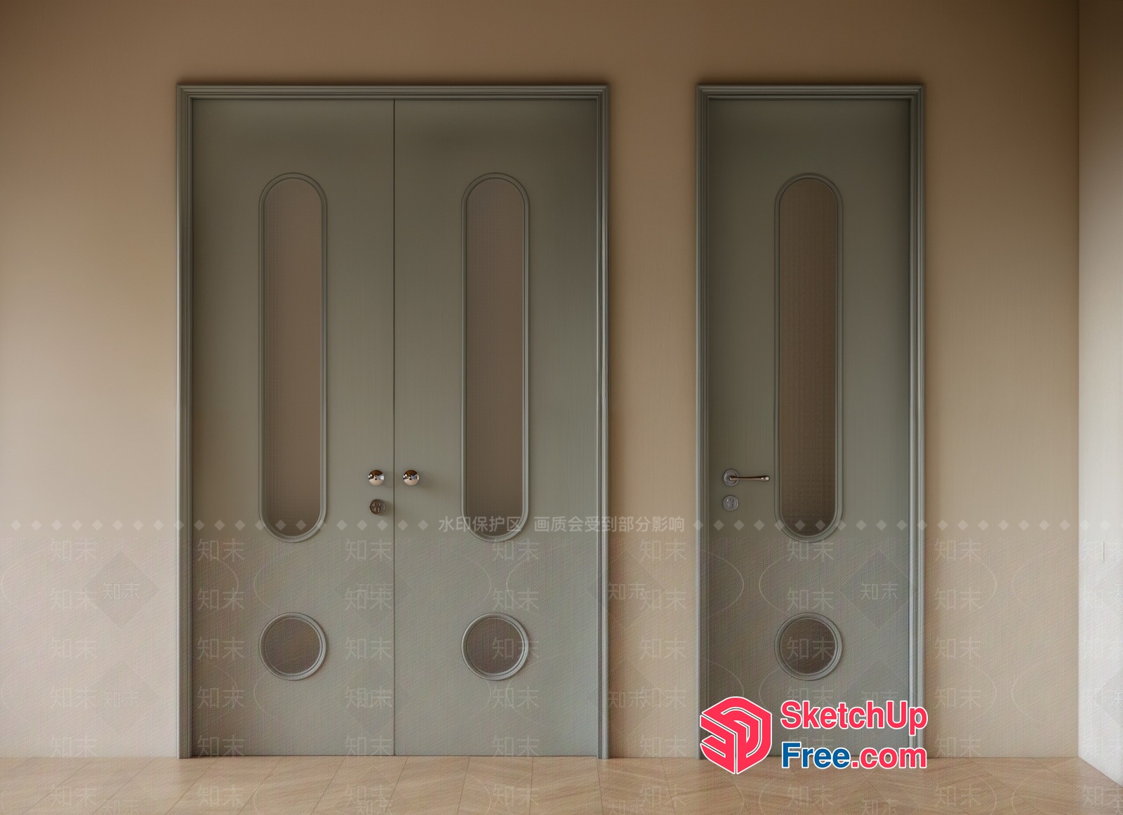 Elegant Modern Doorway With Sleek Silver Handles 3D SketchUp File