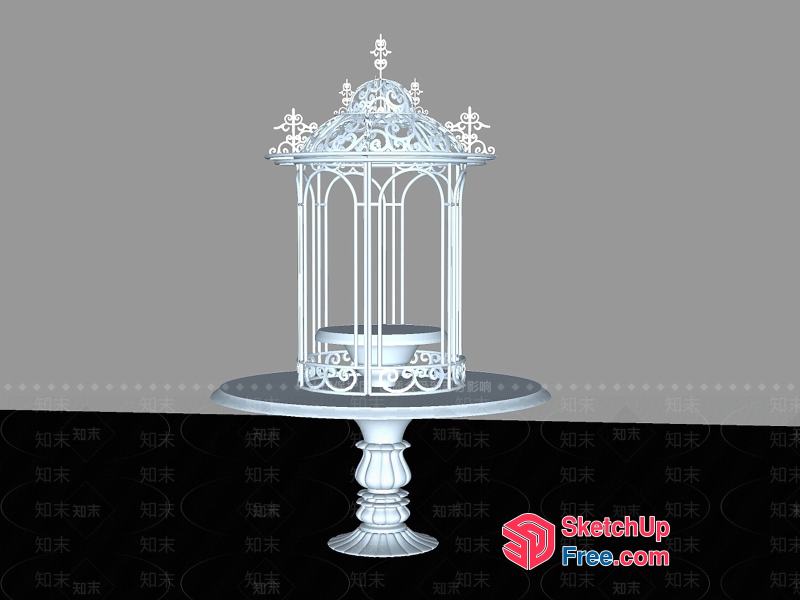 Ornate White Birdcage On Pedestal 3D SketchUp File