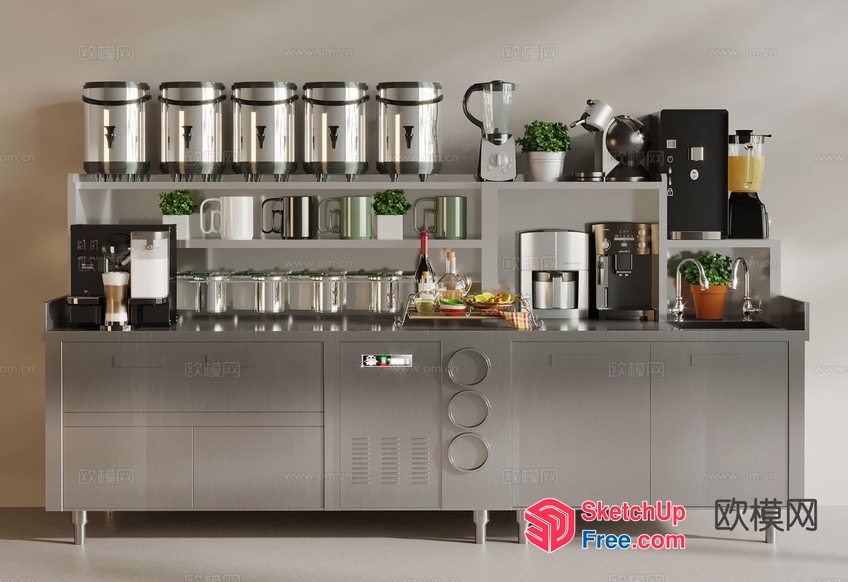 Modern Kitchen Counter With Various Appliances 3D SketchUp File