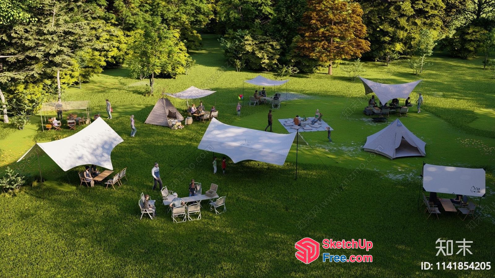 Outdoor Gathering Area With Tents And Tables 3D SketchUp File