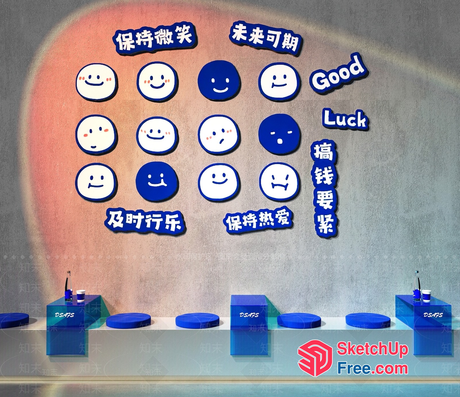Blue And White Emoticon Wall Art 3D SketchUp File