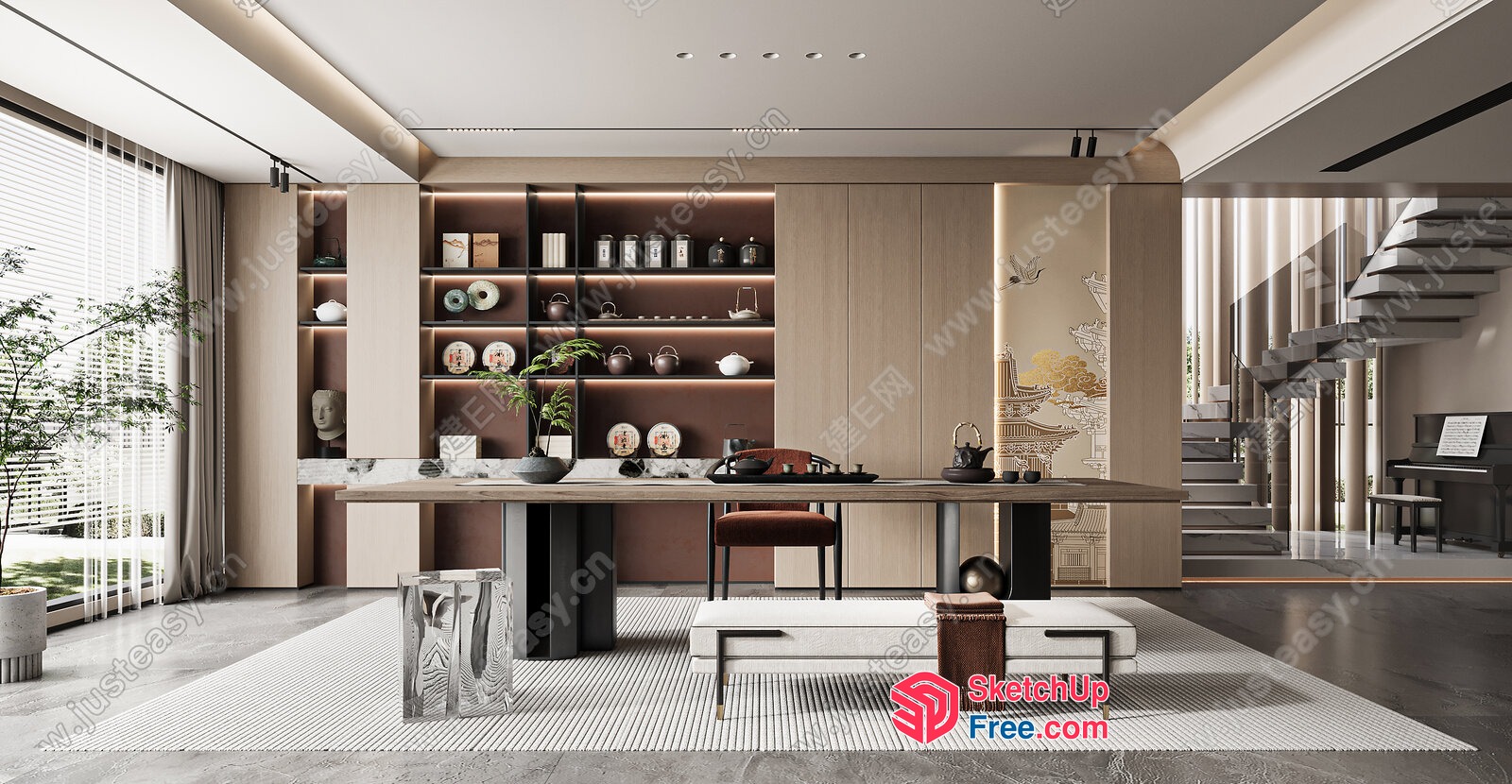 Modern Minimalist Japanese Style Office Interior 3D SketchUp File