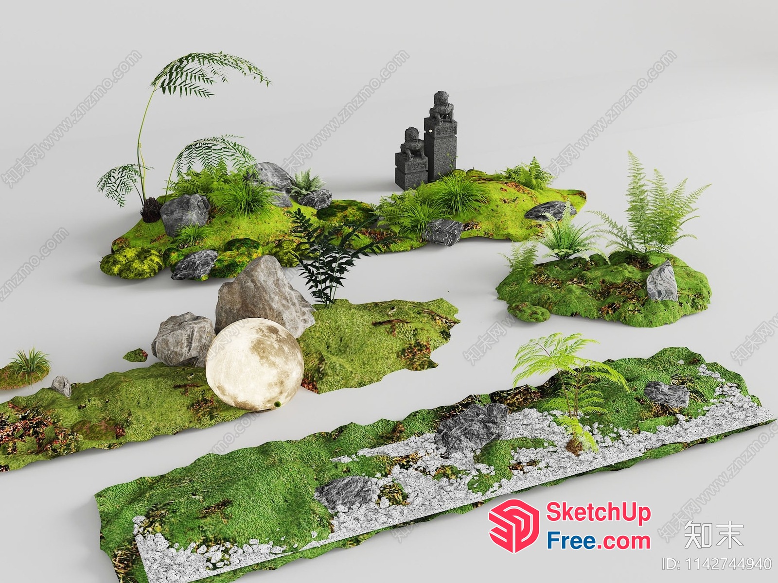 Japanese Style Garden With Moss And Rocks 3D SketchUp File