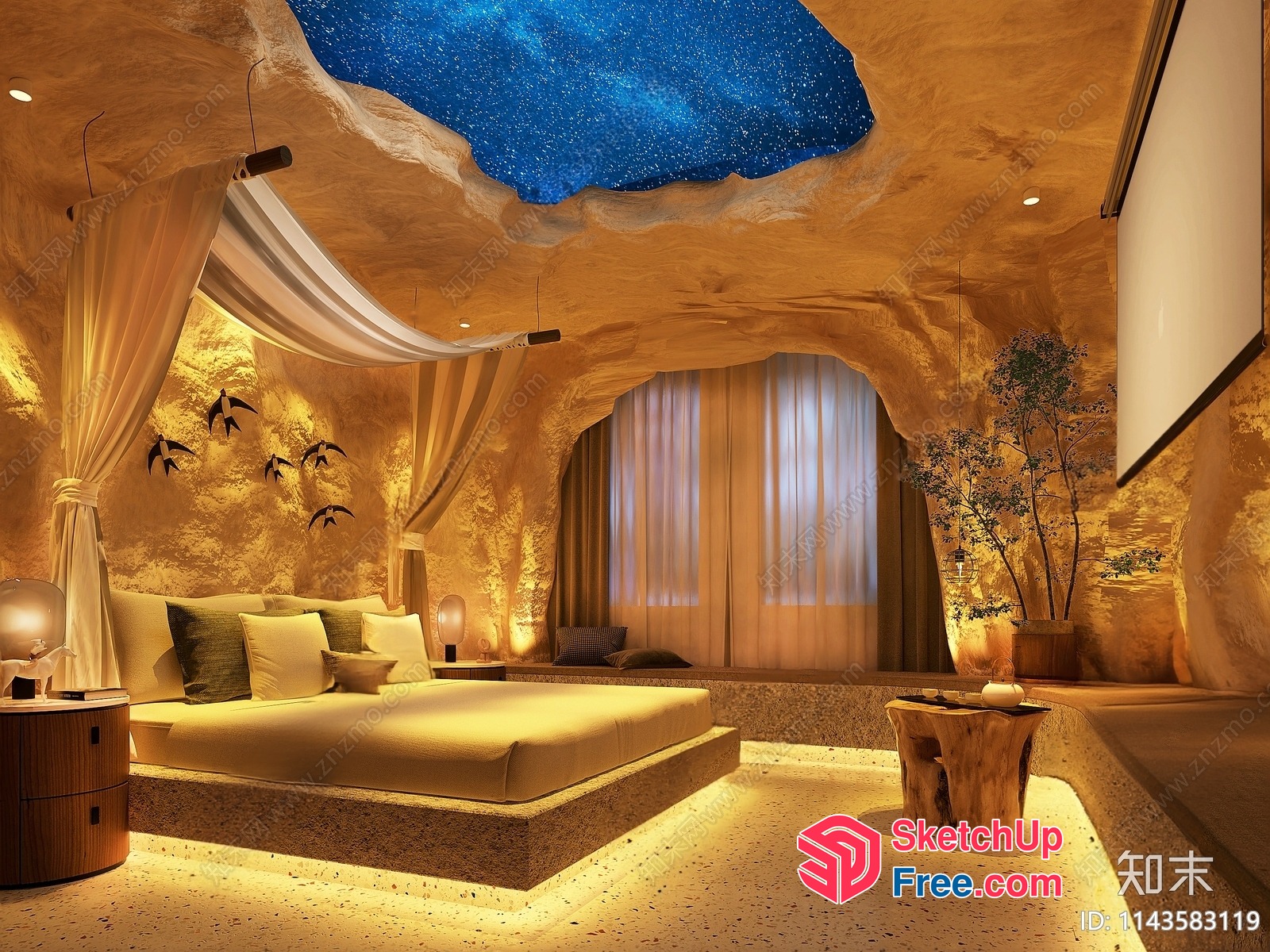 Cave-Inspired Luxury Bedroom With Natural Decor 3D SketchUp File