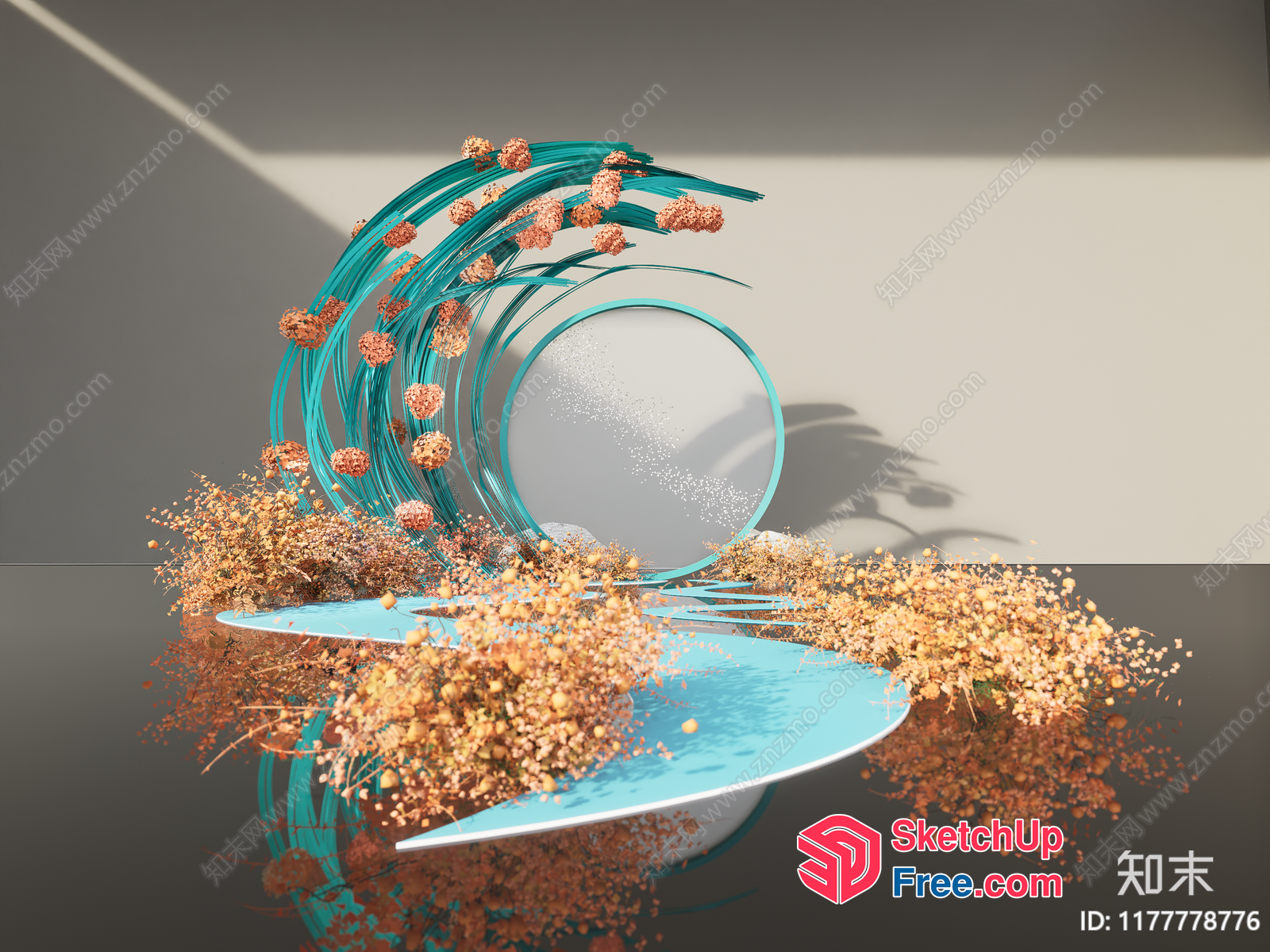 Modern Abstract Artistic Composition With Teal, Gold, And Brown Elements 3D SketchUp File