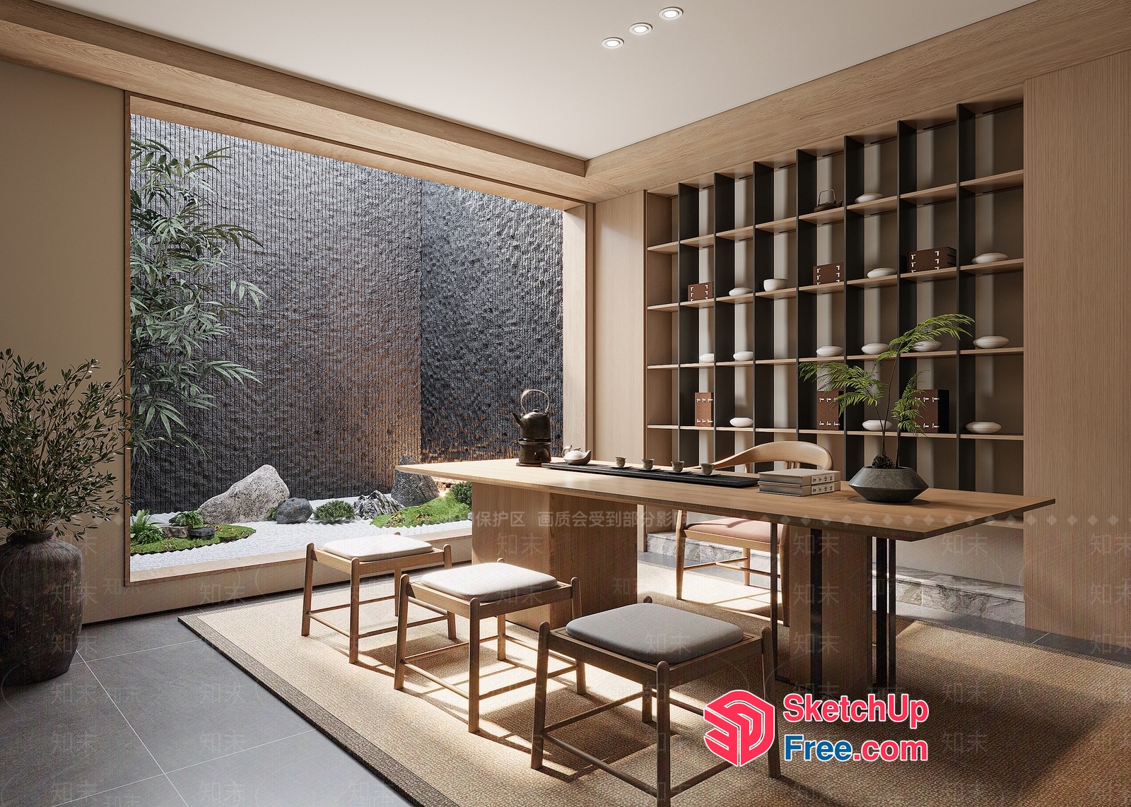 Zen-Inspired Japanese Style Room With Natural Light And Plants 3D SketchUp File