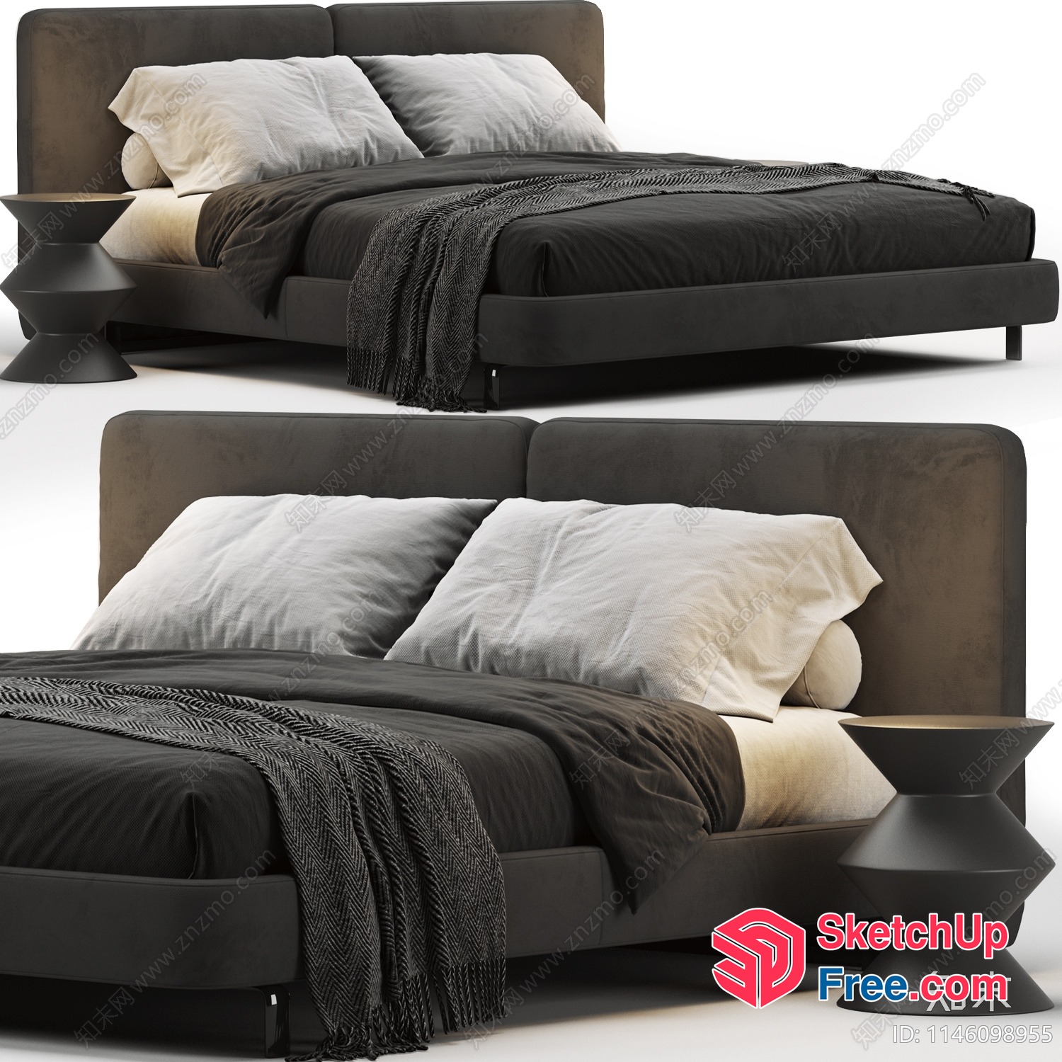 Minimalist Style Bed With Side Tables 3D SketchUp File