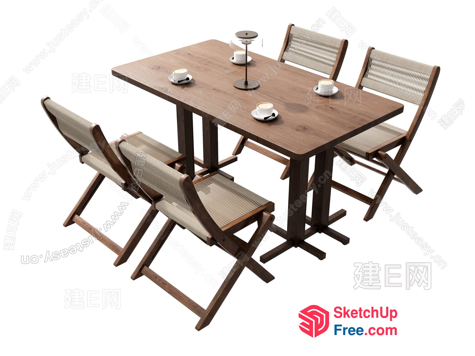 A Wooden Dining Table And Chairs Set 3D SketchUp File