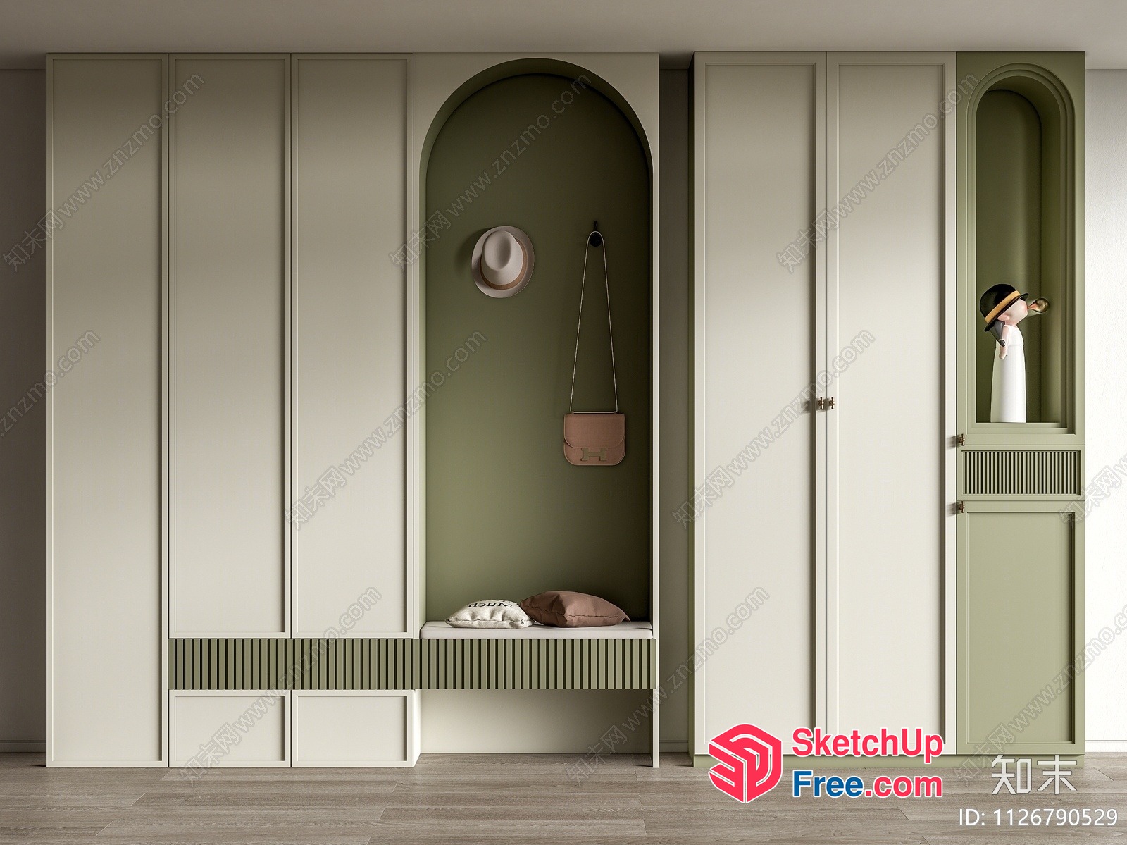 Green And White Decorative Wall Units With Built-In Seating 3D SketchUp File
