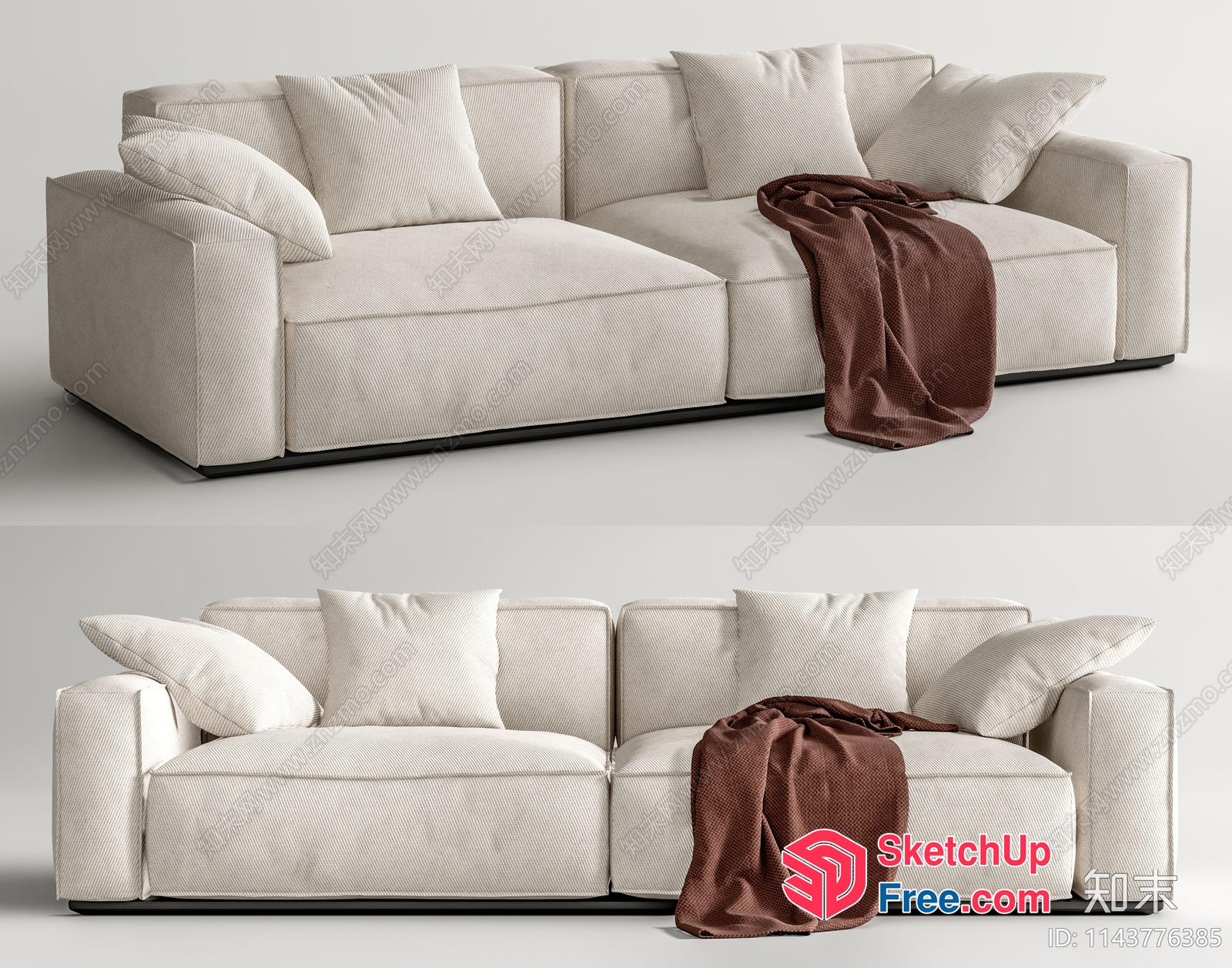 White Couch With Pillows And Blanket 3D SketchUp File
