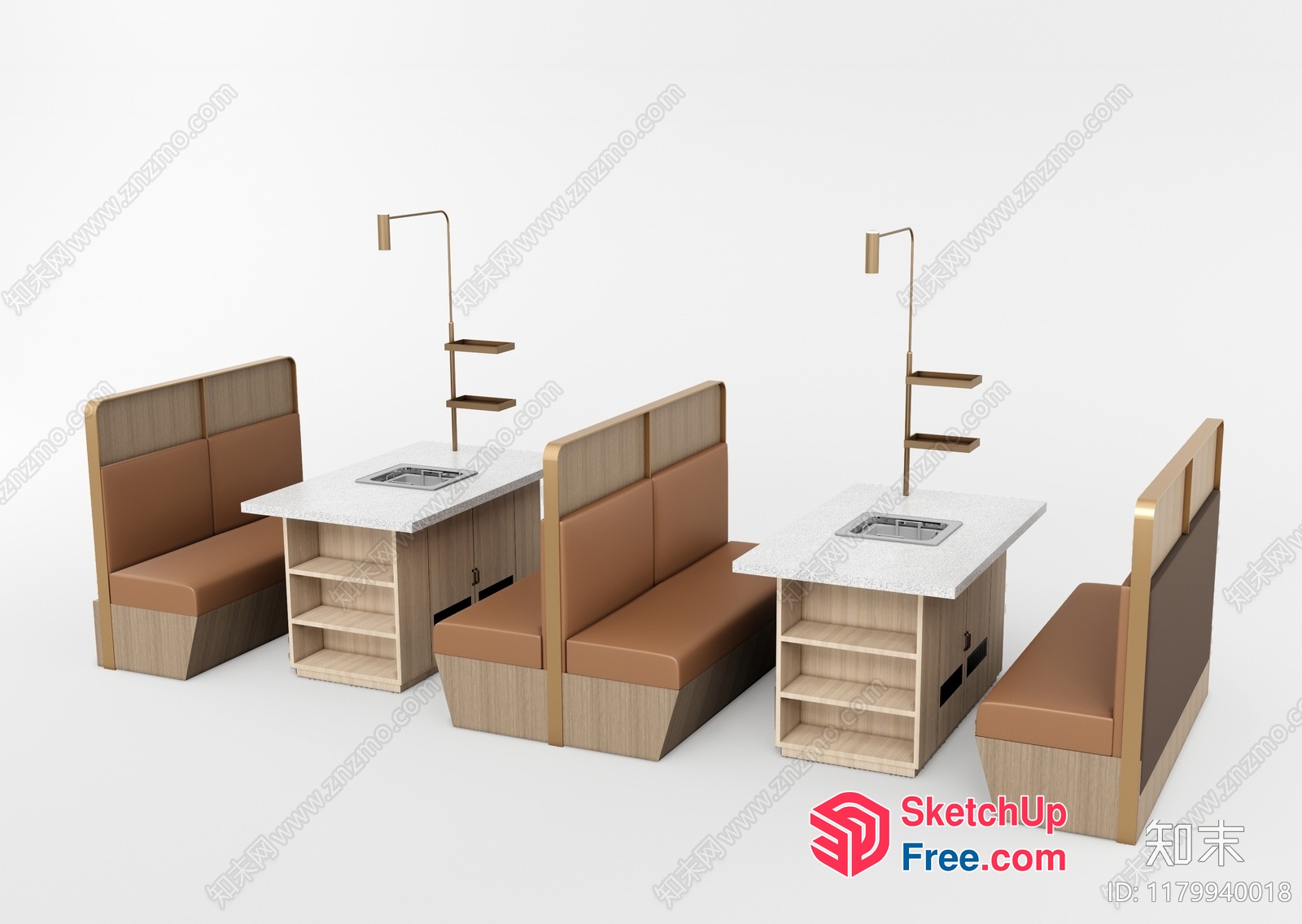 Modern Minimalist Dining Booths With Built-In Shelves And Sinks 3D SketchUp File