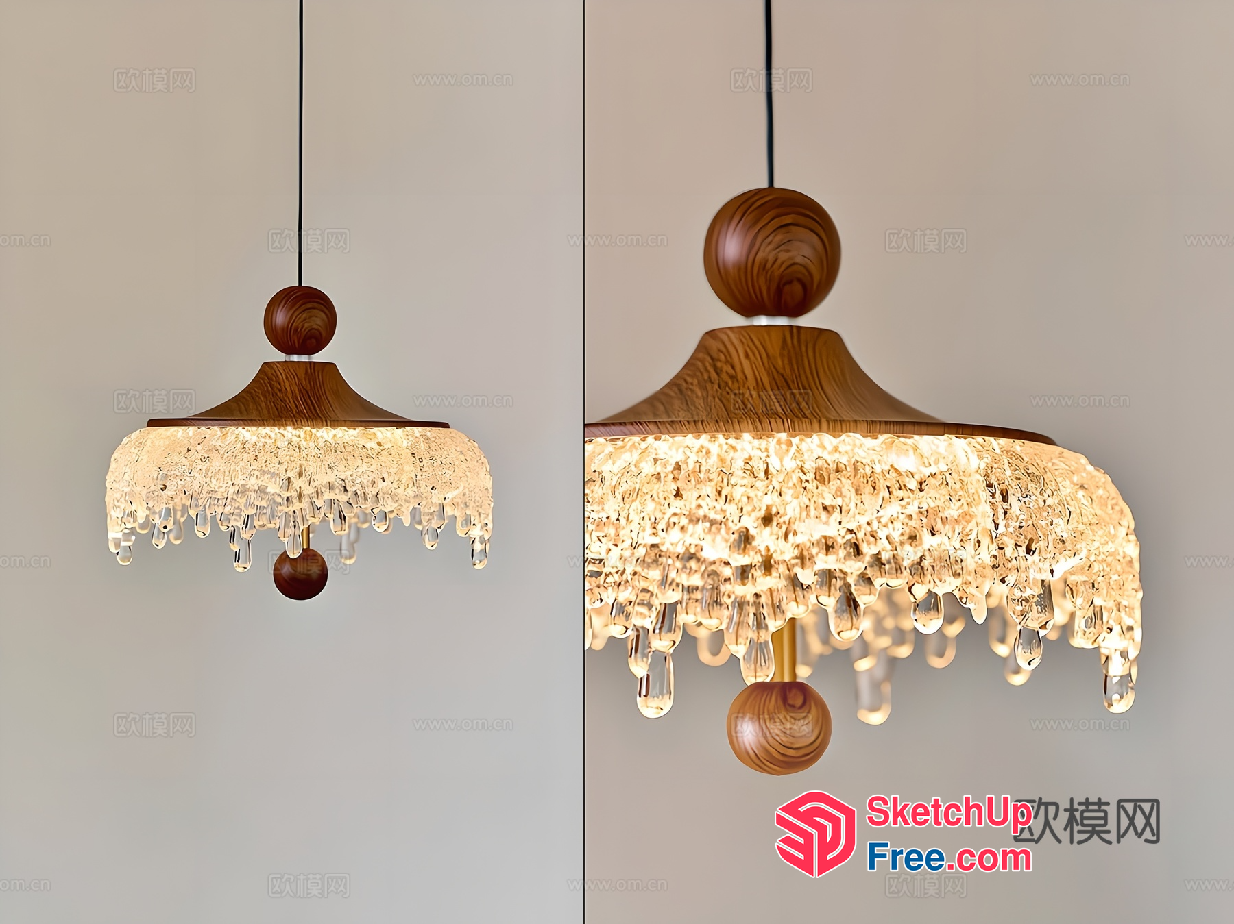 Elegant Wooden And Crystal Chandelier 3D SketchUp File