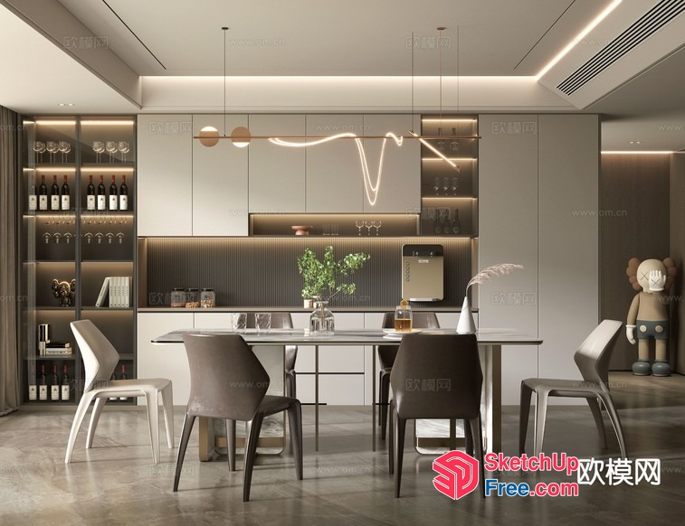 Modern Minimalist Dining Room With Sleek Lighting 3D SketchUp File