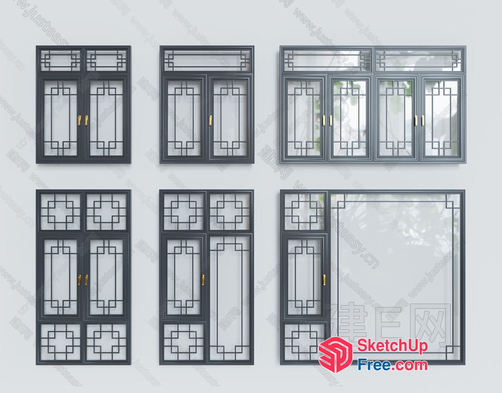Traditional Asian-Inspired Window Designs 3D SketchUp File