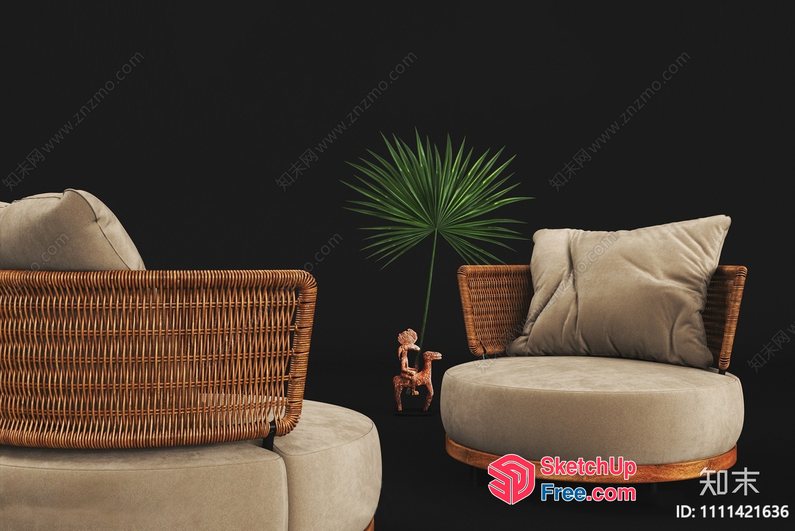 Two Rattan Chairs And A Palm Plant 3D SketchUp File