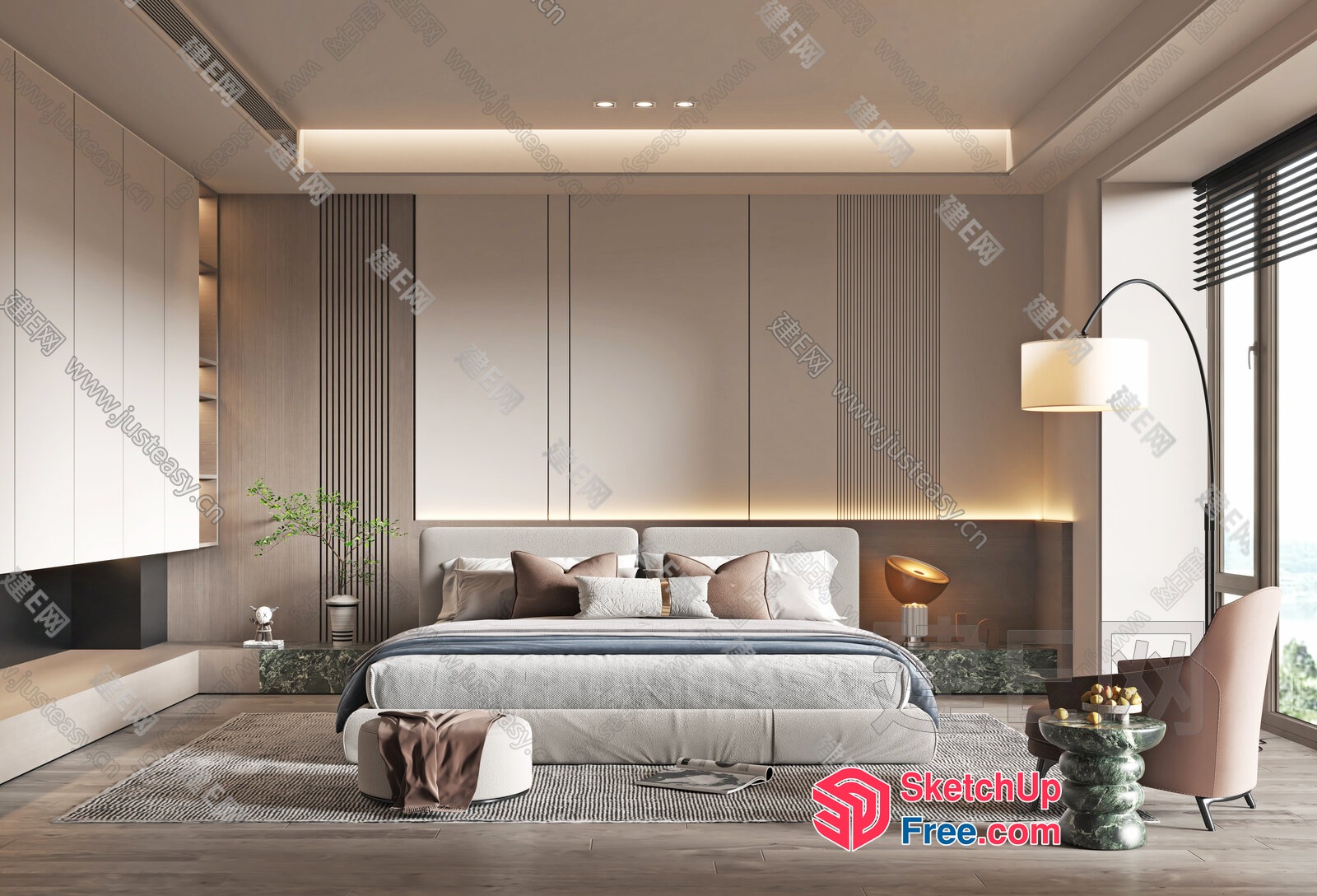 Modern Minimalist Bedroom With Neutral Color Scheme 3D SketchUp File