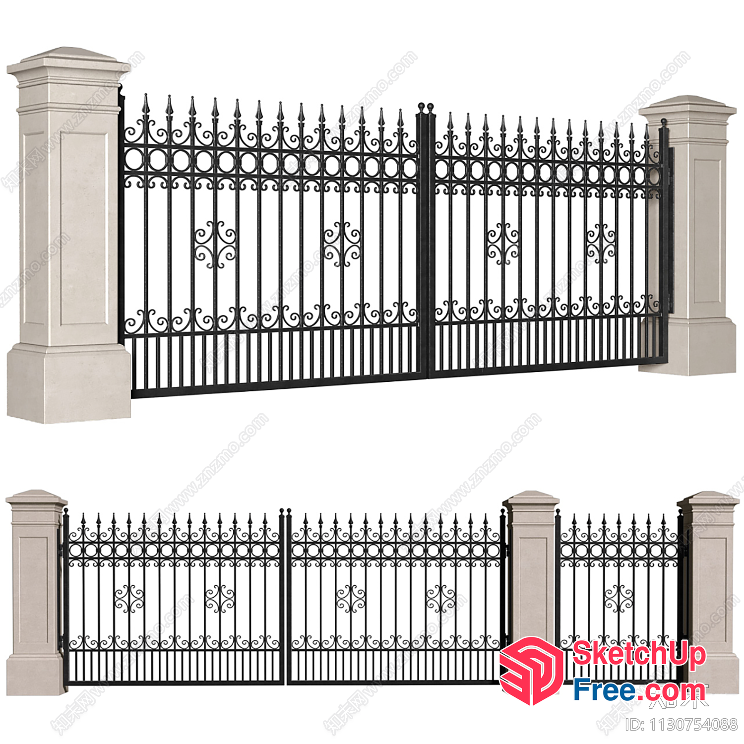 Elegant Ornate Wrought Iron Fence 3D SketchUp File