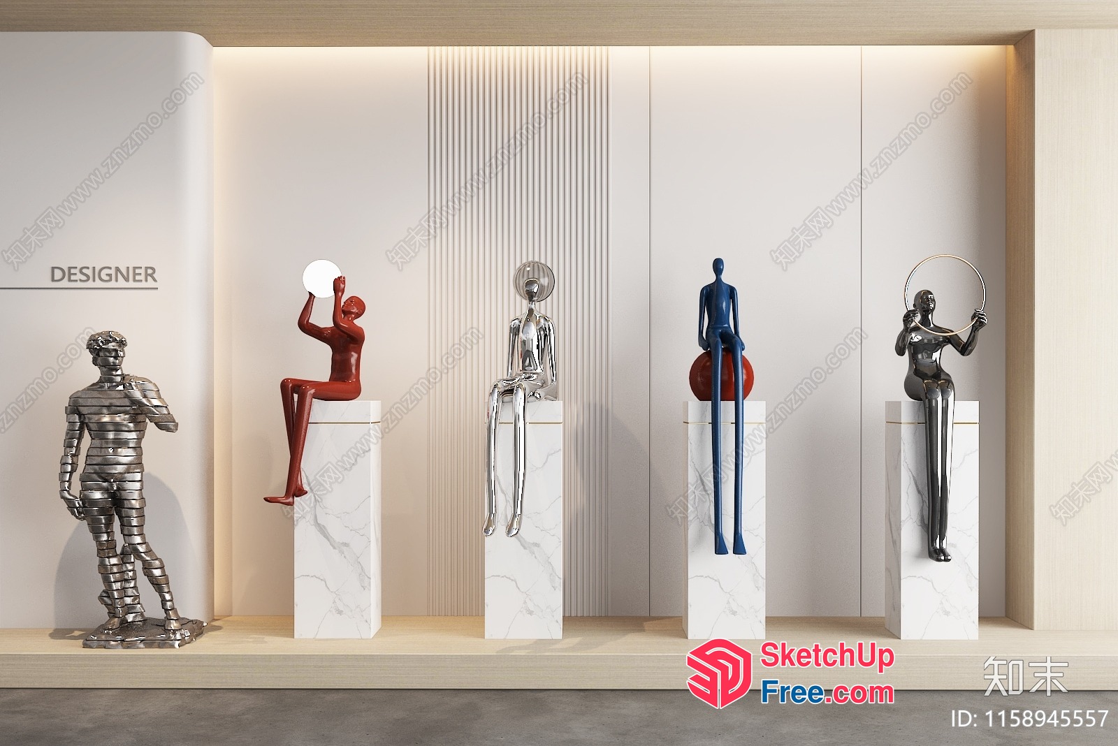 Modern Art Sculptures On Pedestals 3D SketchUp File
