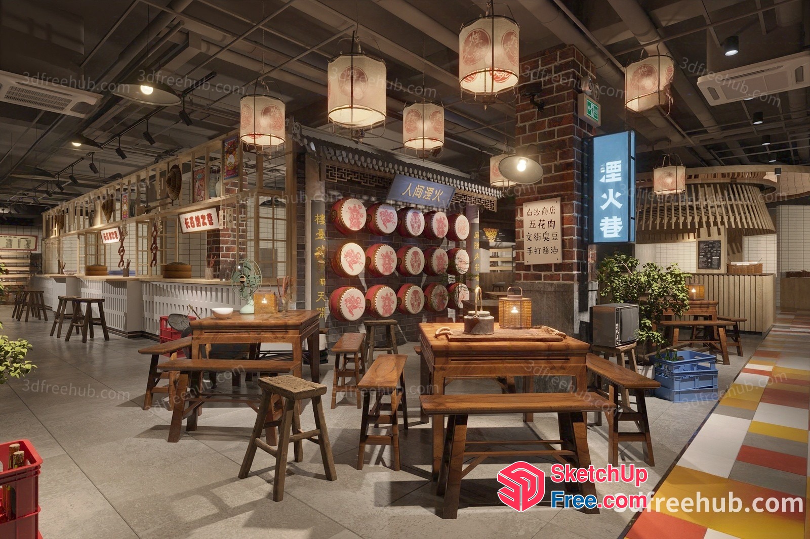 Asian-Style Restaurant Interior 3D SketchUp File