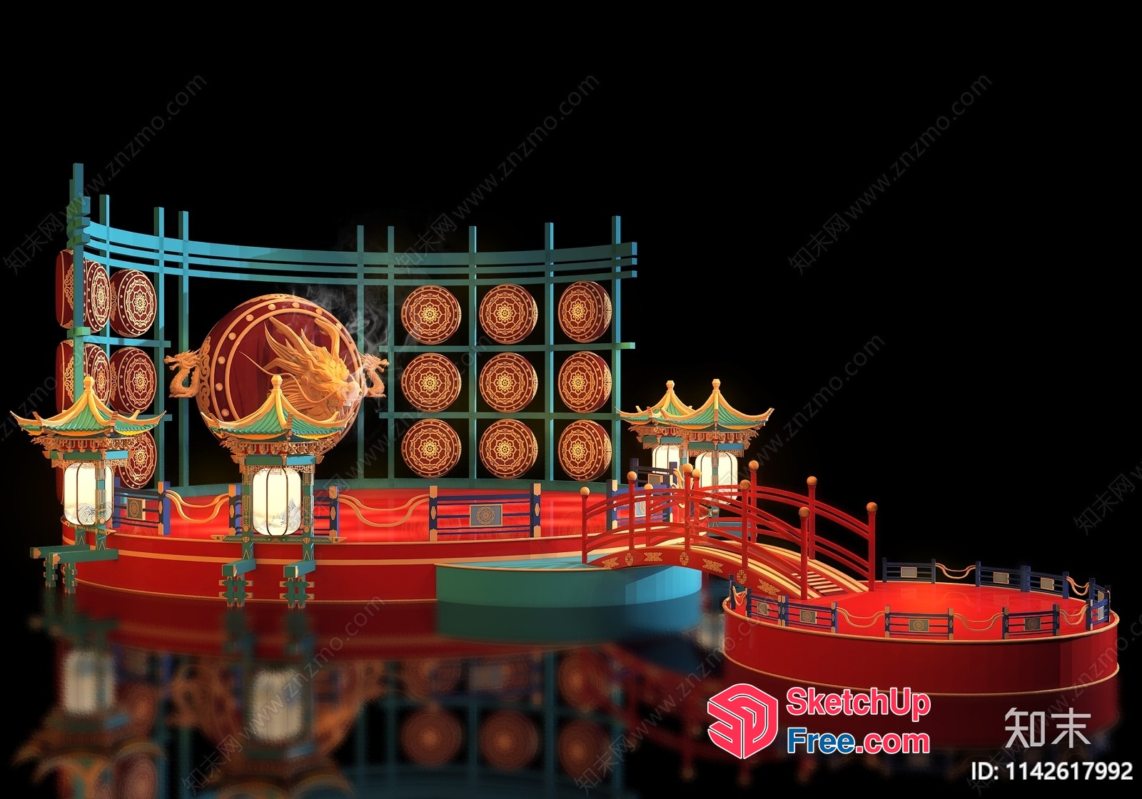 Asian-Inspired Stage Design With Traditional Elements 3D SketchUp File