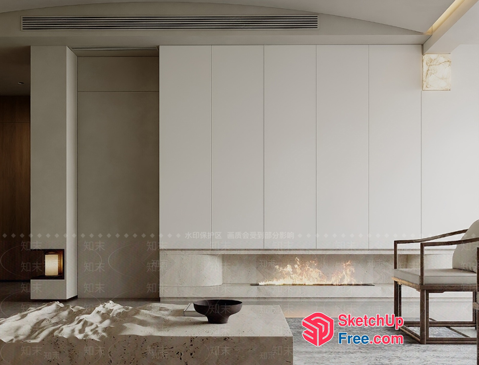 Modern Minimalist Living Room With Fireplace 3D SketchUp File