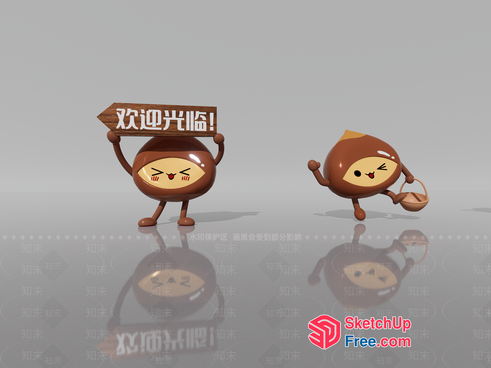 Two Cartoon Characters Holding Signs 3D SketchUp File