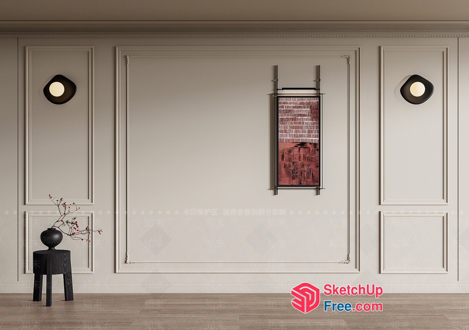 Elegant White Wall With Classic Moulding And Minimalist Decor 3D SketchUp File