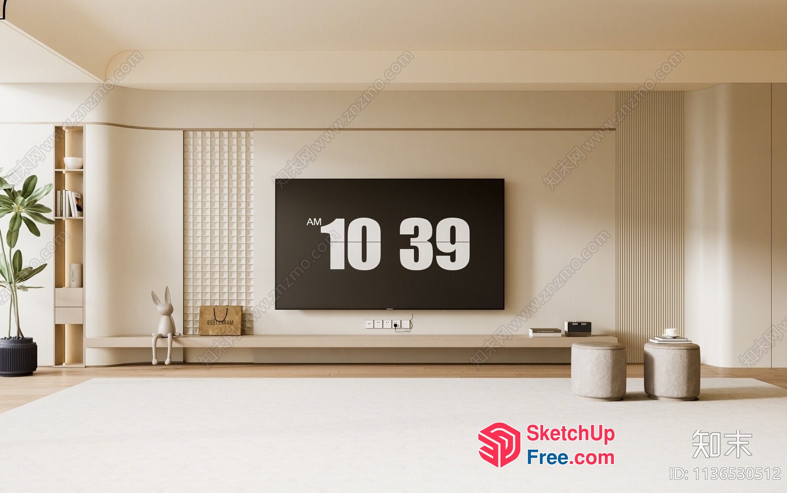 Minimalist Living Room With Large Tv And Neutral Color Scheme 3D SketchUp File