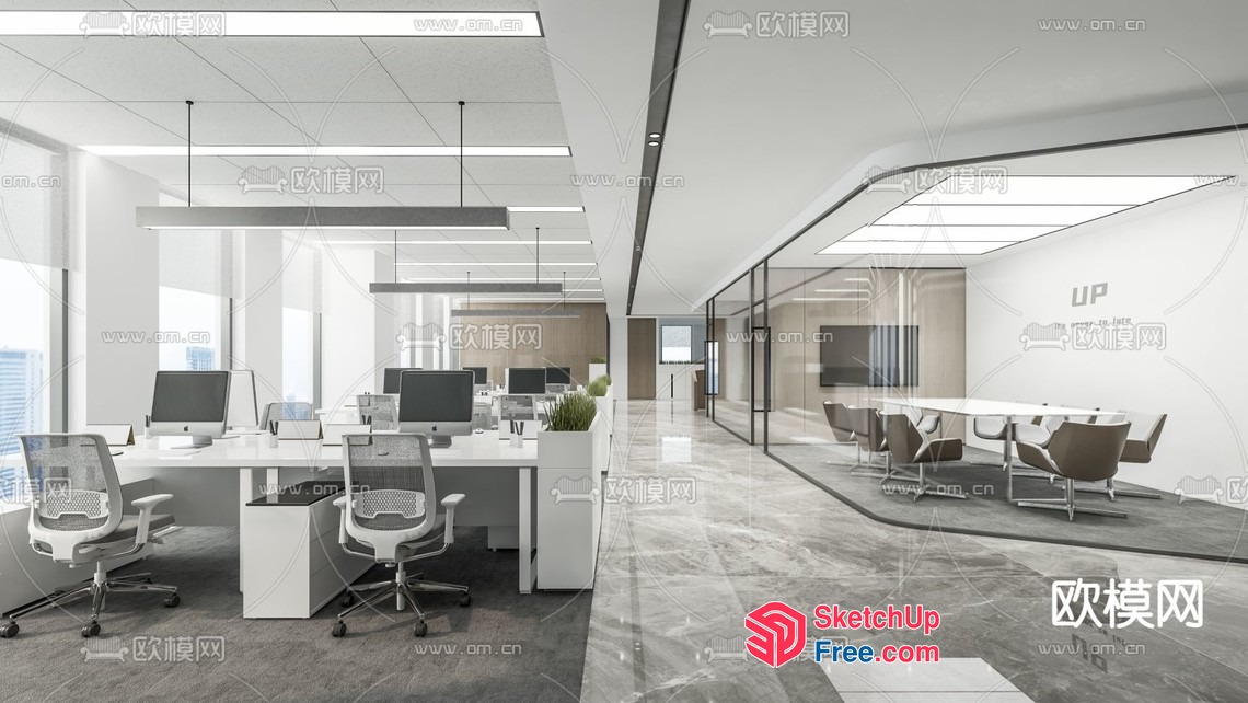 Modern Office Space With Minimalist Decor And Natural Light 3D SketchUp File