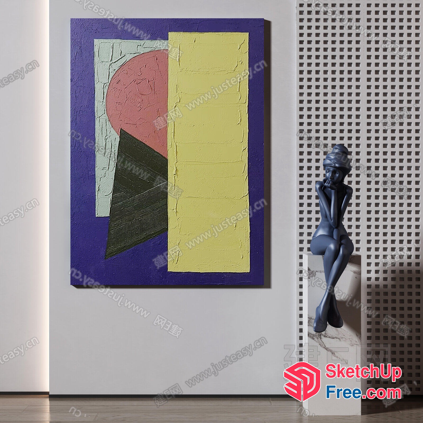 Modern Artwork With Geometric Shapes And Textured Surfaces 3D SketchUp File