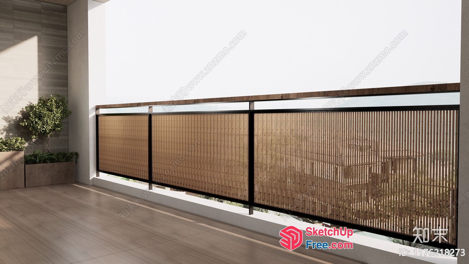 Modern Balcony With Sleek Railing And Natural Accents 3D SketchUp File