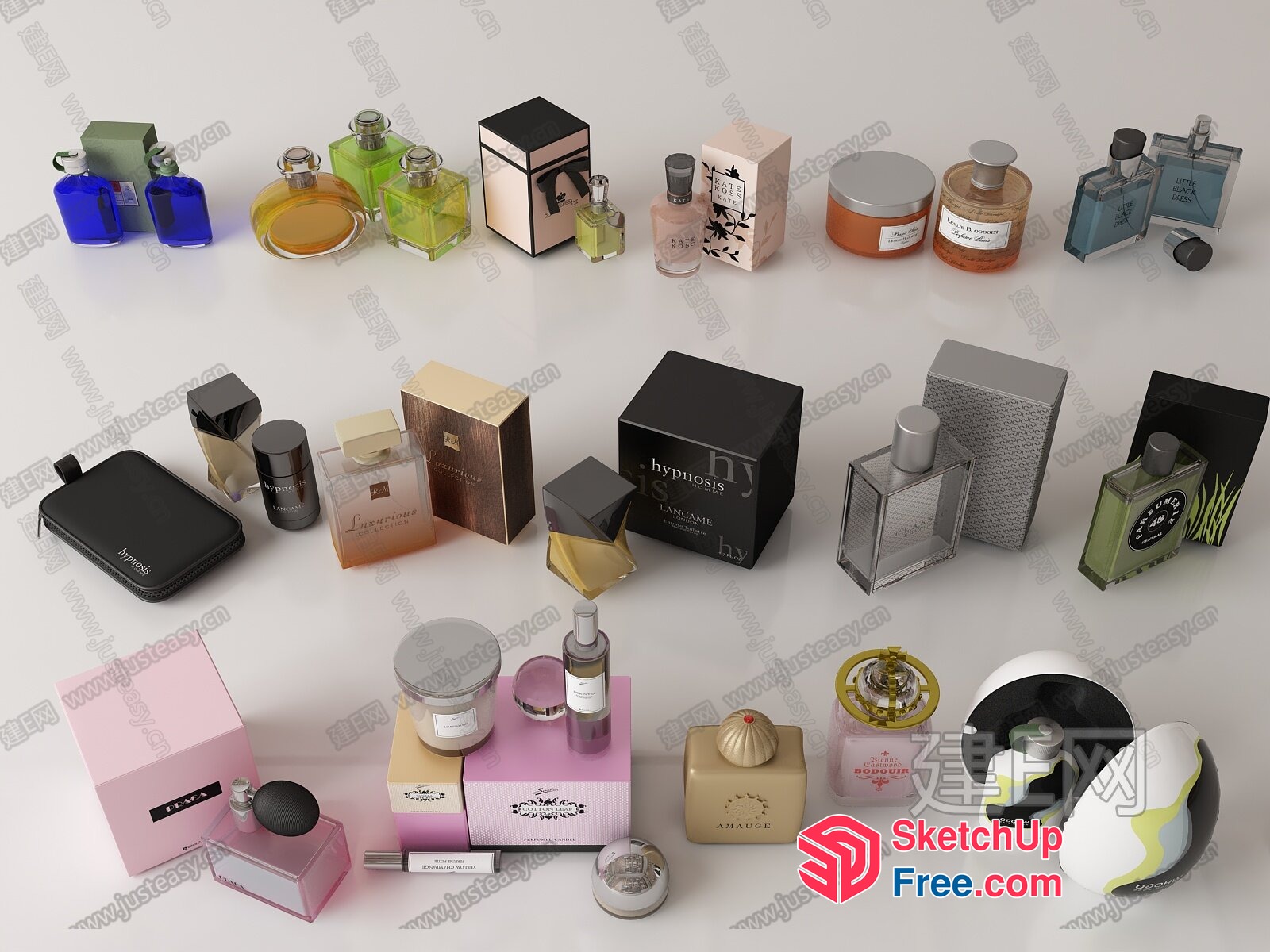 Various Perfume Bottles In Different Styles And Colors 3D SketchUp File