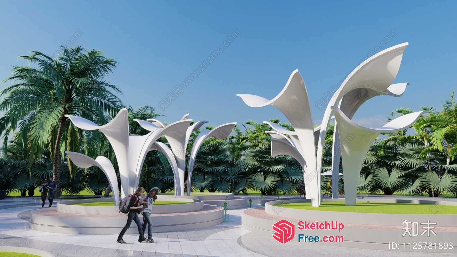 Outdoor Sculpture Garden With Unique White Plant Designs 3D SketchUp File
