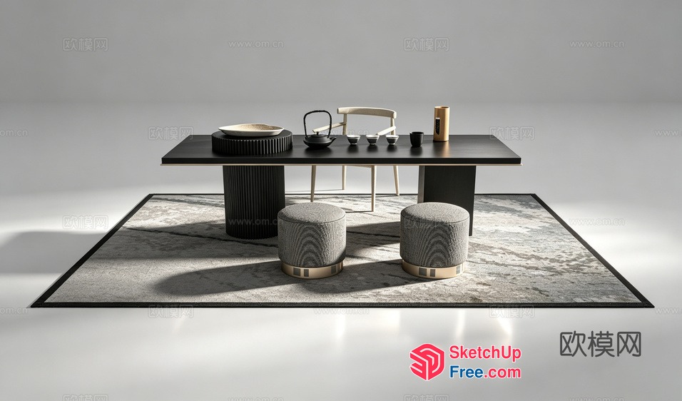 Modern Minimalist Japanese-Style Dining Room 3D SketchUp File