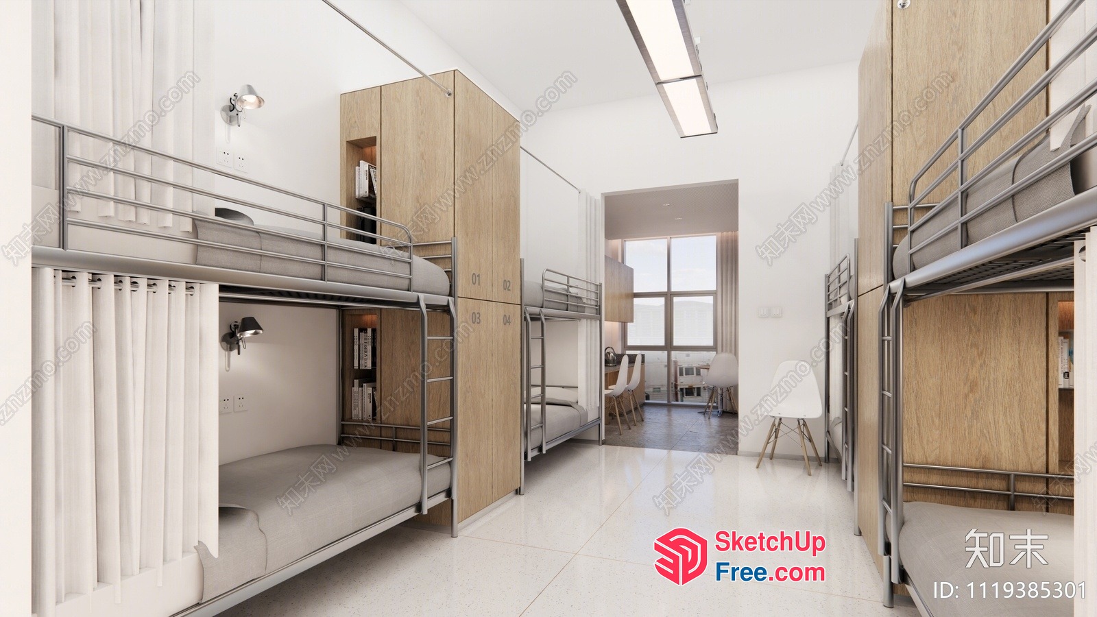 Modern Minimalist Dormitory Interior 3D SketchUp File