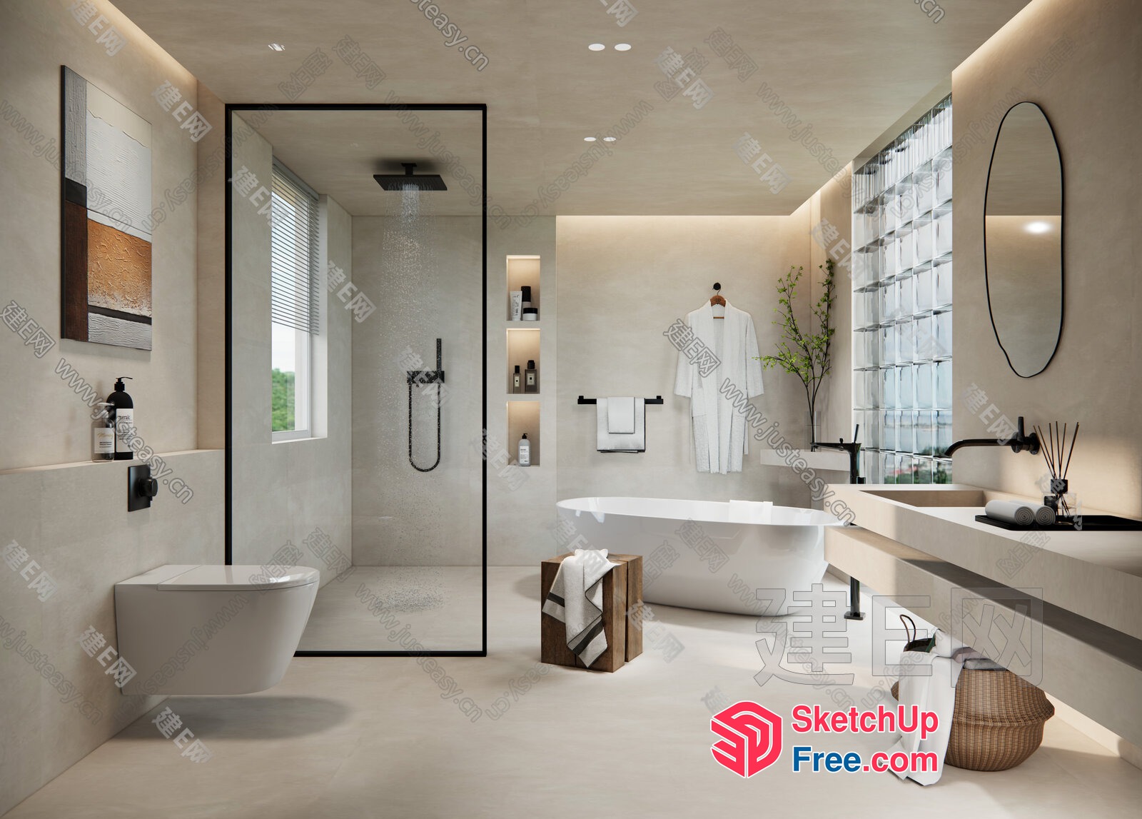 Modern Bathroom Interior With Sleek Fixtures And Neutral Color Scheme 3D SketchUp File