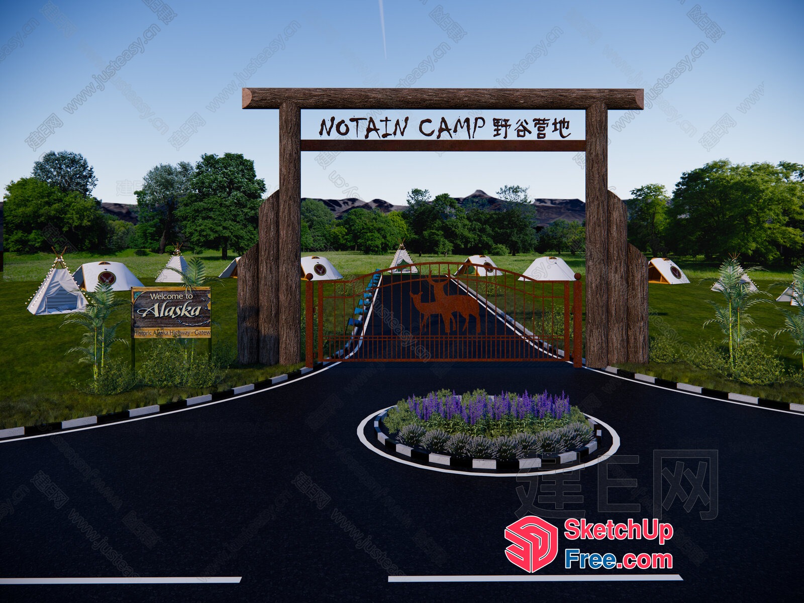 Entrance To A Campsite With A Rustic Sign 3D SketchUp File