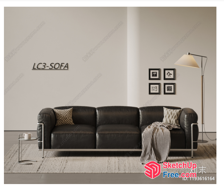 Modern Living Room Interior With Black Leather Sofa 3D SketchUp File