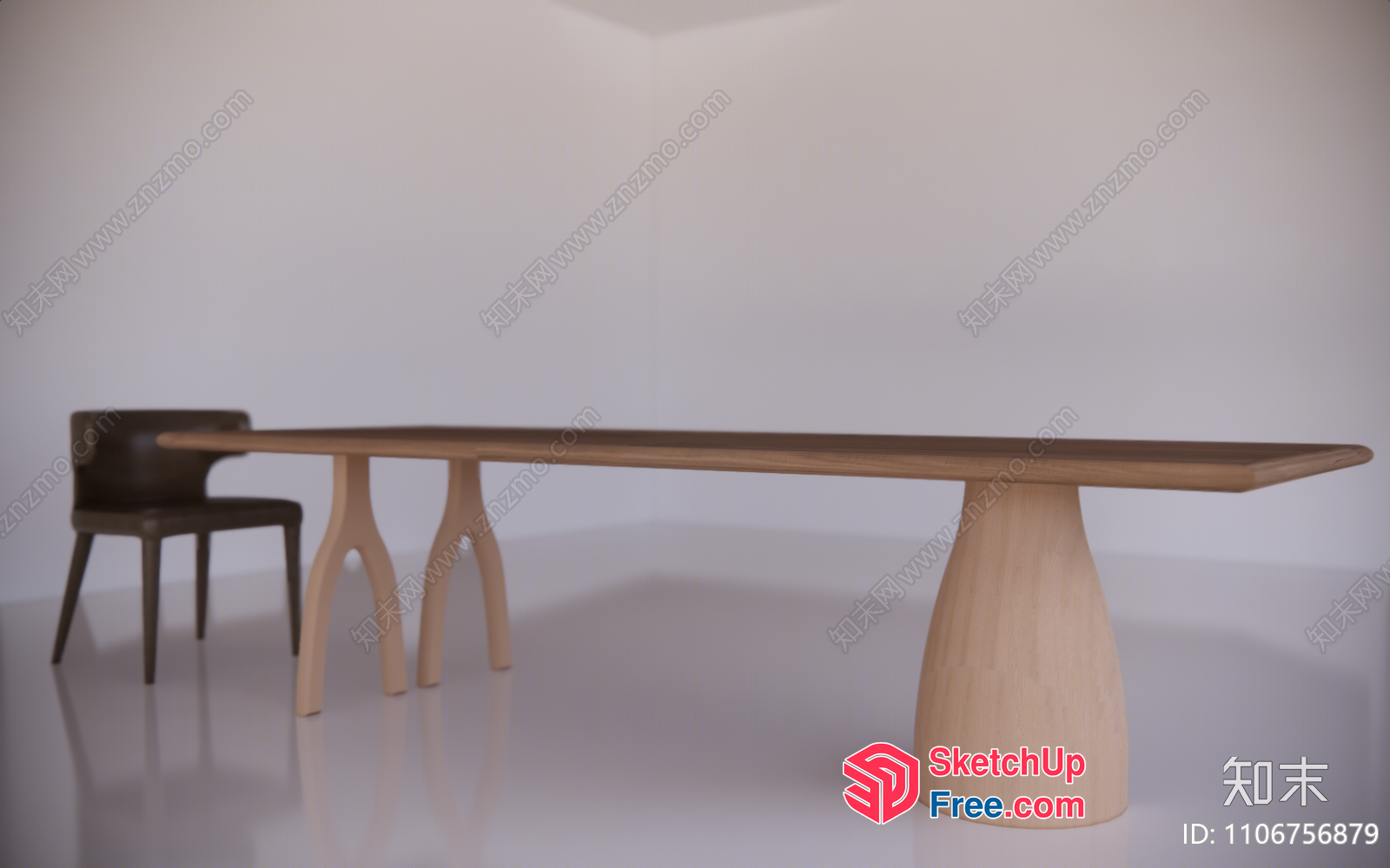 Modern Dining Room With Long Table And Black Chair 3D SketchUp File
