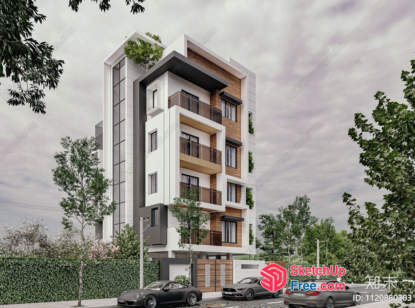Modern Apartment Building With Cars In The Street 3D SketchUp File