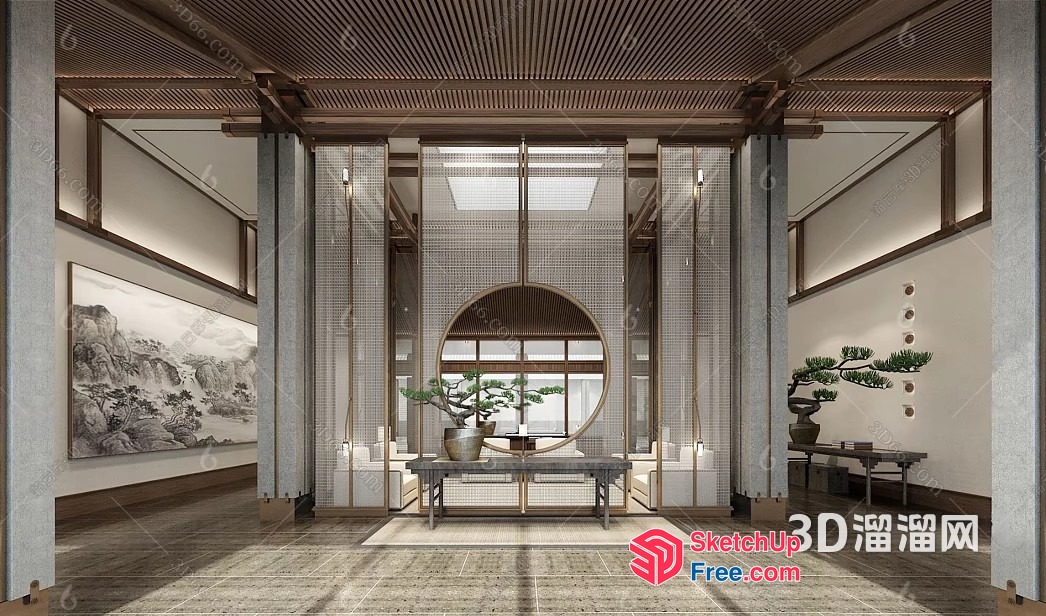 Elegant Japanese-Inspired Interior Space With Natural Elements 3D SketchUp File