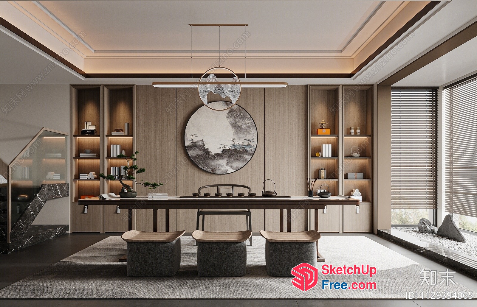 Minimalist Japanese Style Office Interior 3D SketchUp File