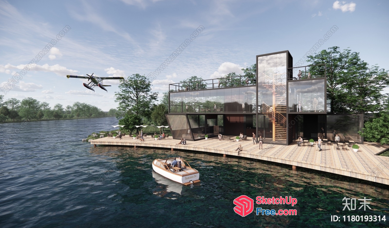 Waterfront Modern Villa With Helicopter Landing Pad 3D SketchUp File