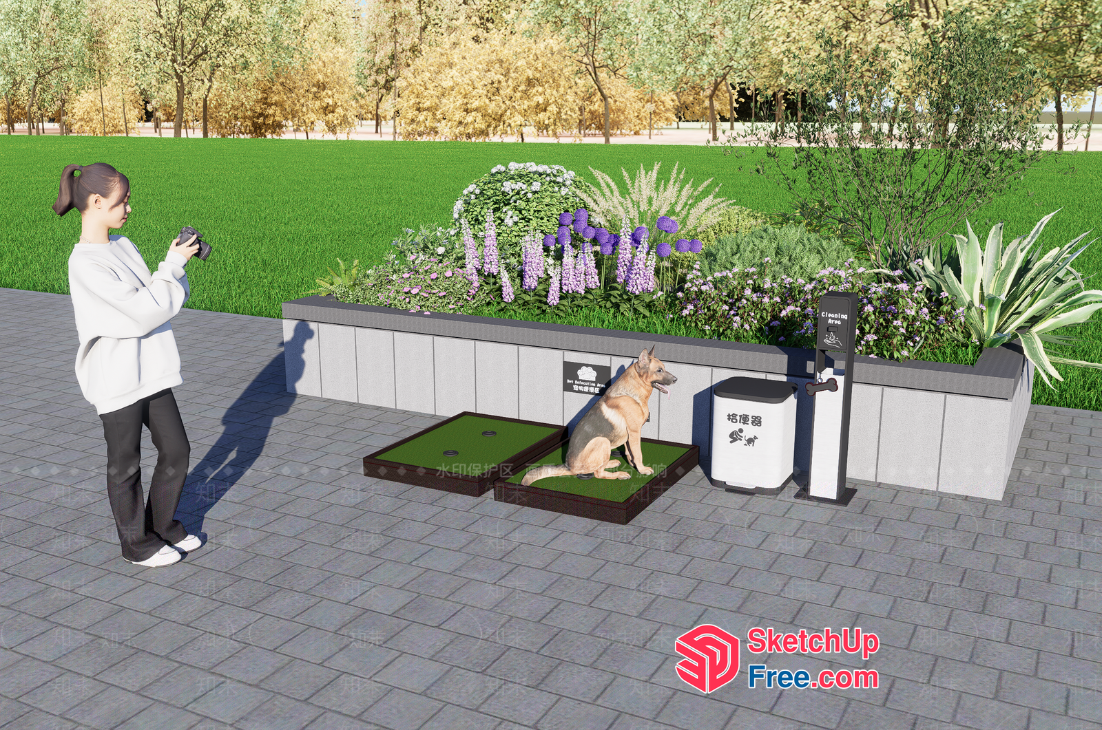 Outdoor Dog Waste Station With Green Turf 3D SketchUp File