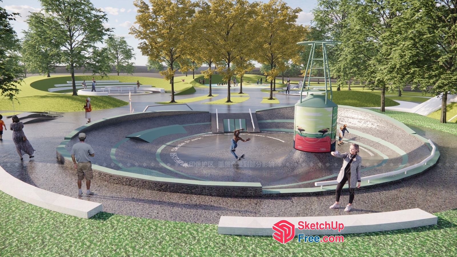 Modern Outdoor Park Design With Unique Features And Activities 3D SketchUp File
