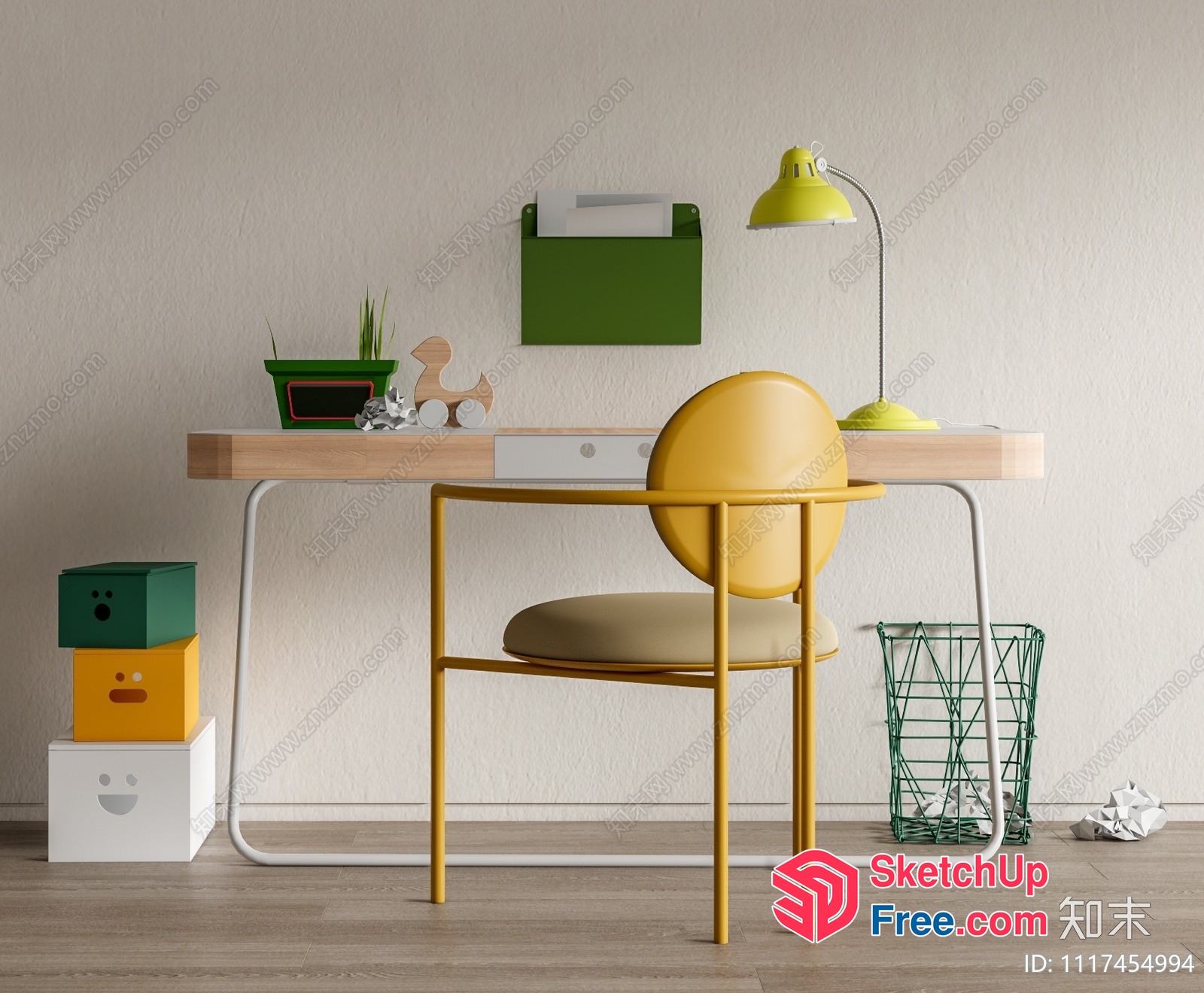 Minimalist Study Room With Yellow And Green Accents 3D SketchUp File