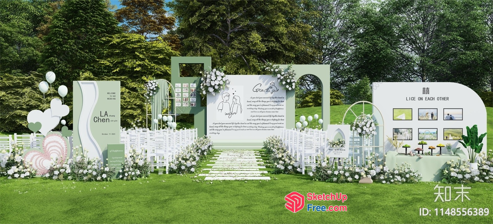 Elegant Wedding Decor With White And Green Accents 3D SketchUp File