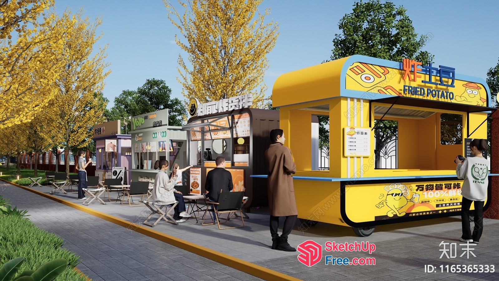 Vibrant Outdoor Food Truck Scene 3D SketchUp File