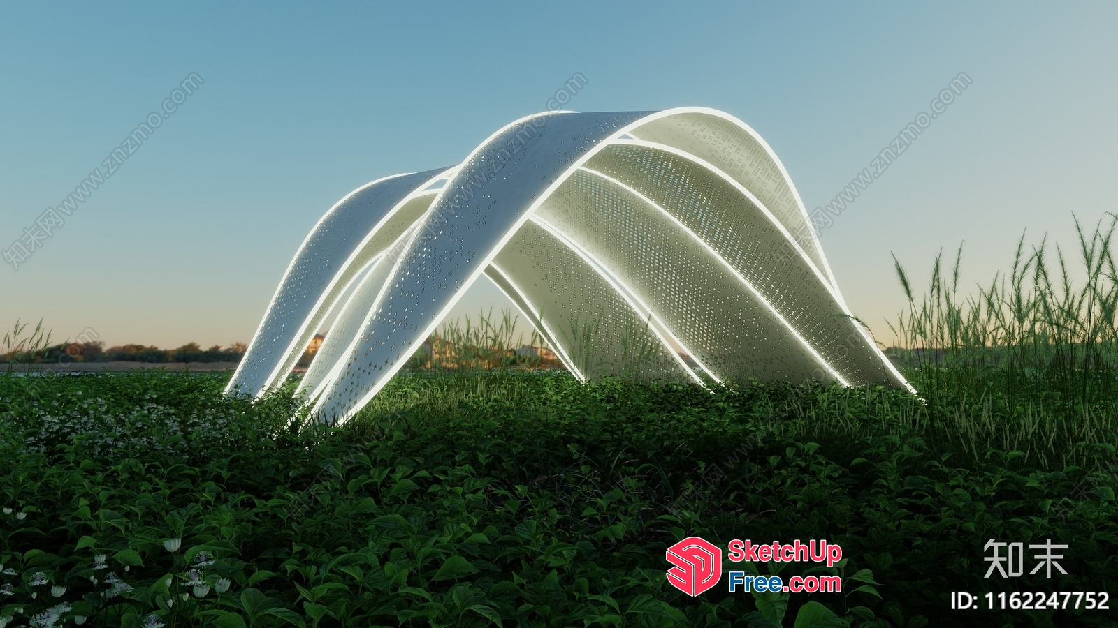 Modern Architecture Sculpture In A Serene Green Field 3D SketchUp File