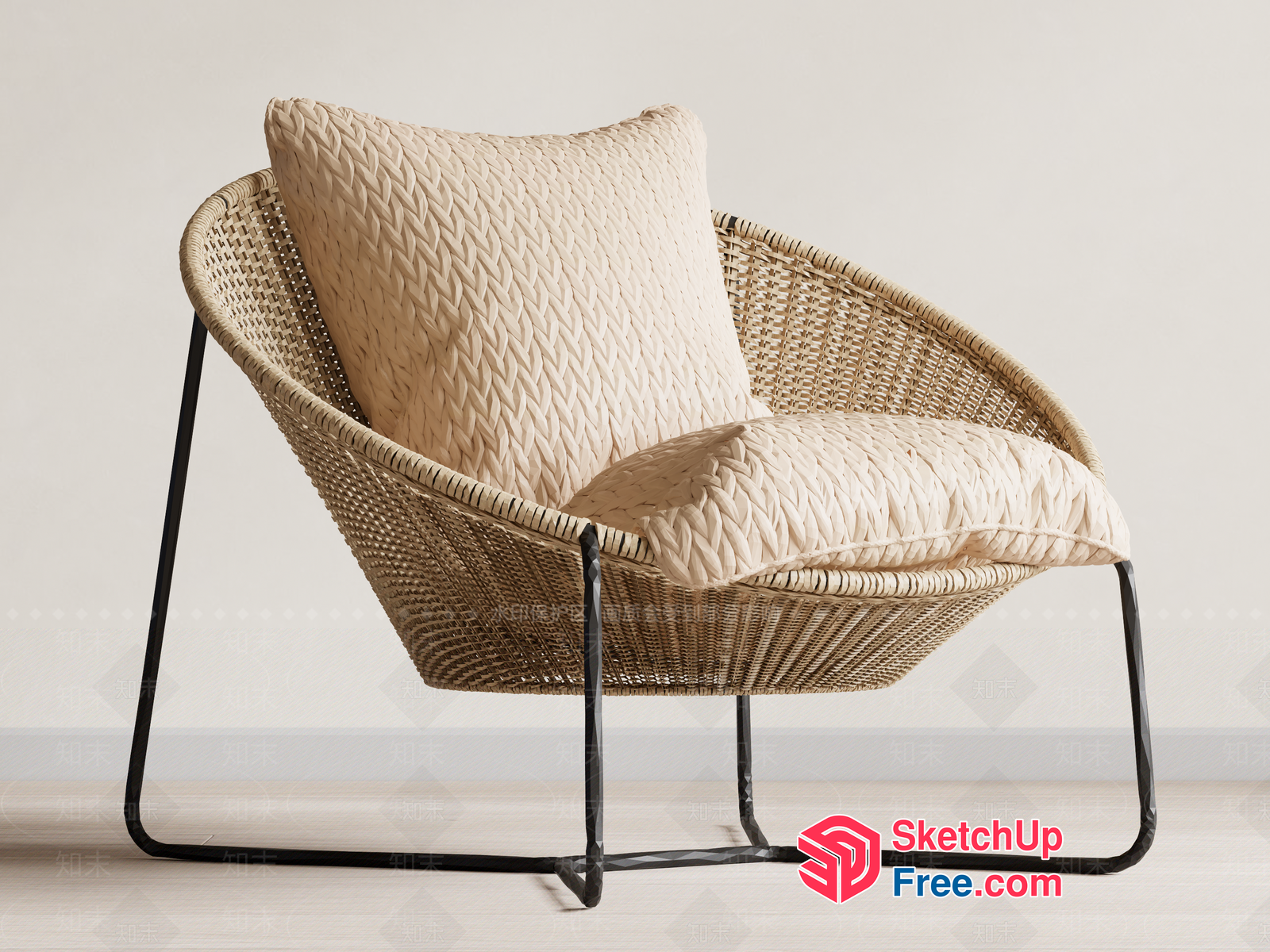 Rattan Chair With Metal Legs And Cushions 3D SketchUp File